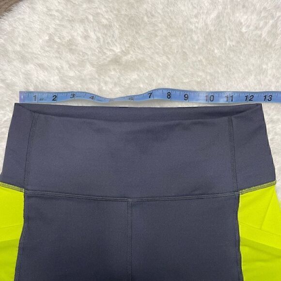 Fabletics Powerhold High Waisted Shorts Navy Blue Yellow Size Small - Picture 6 of 10